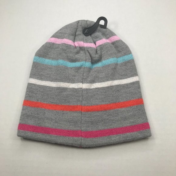 Winter Essentials Girls One Size Gray/Multicolor Stripe with Heart Knit Beanie - Picture 2 of 7